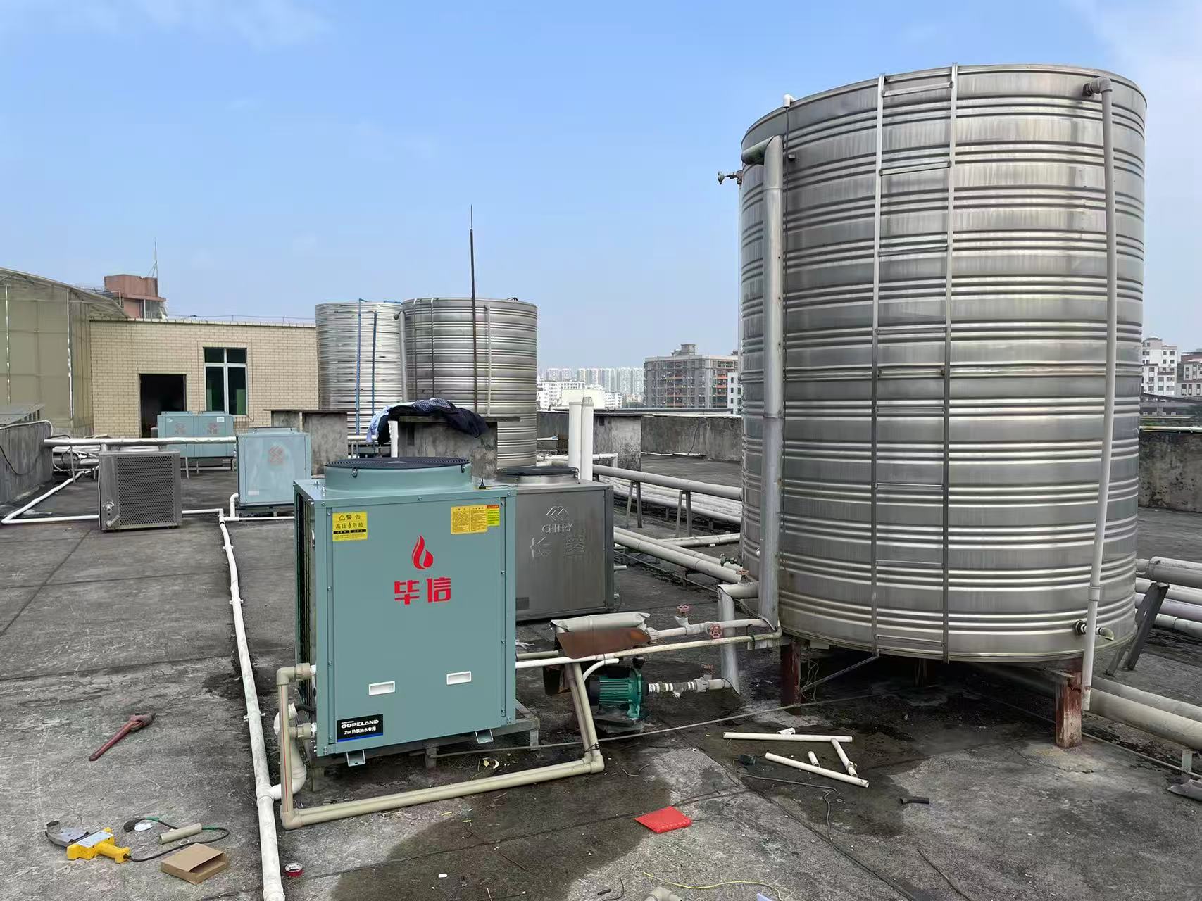广州白云心理医院热水改造｜淘汰旧设备采用 3 台毕信 5 匹空气能配云智控